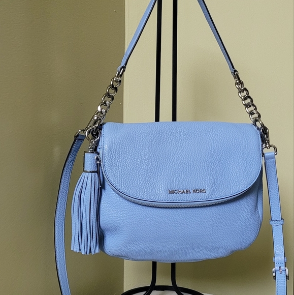 Michael Kors Blue BEDFORD Tassel Pebbled Leather Shoulder Bag/Crossbody Bag - Picture 2 of 16